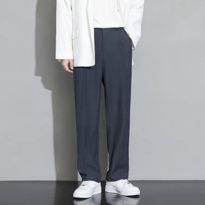 高級感冰絲闊腿直筒寬鬆休閒長褲垂感韓版西褲-Nuostyle