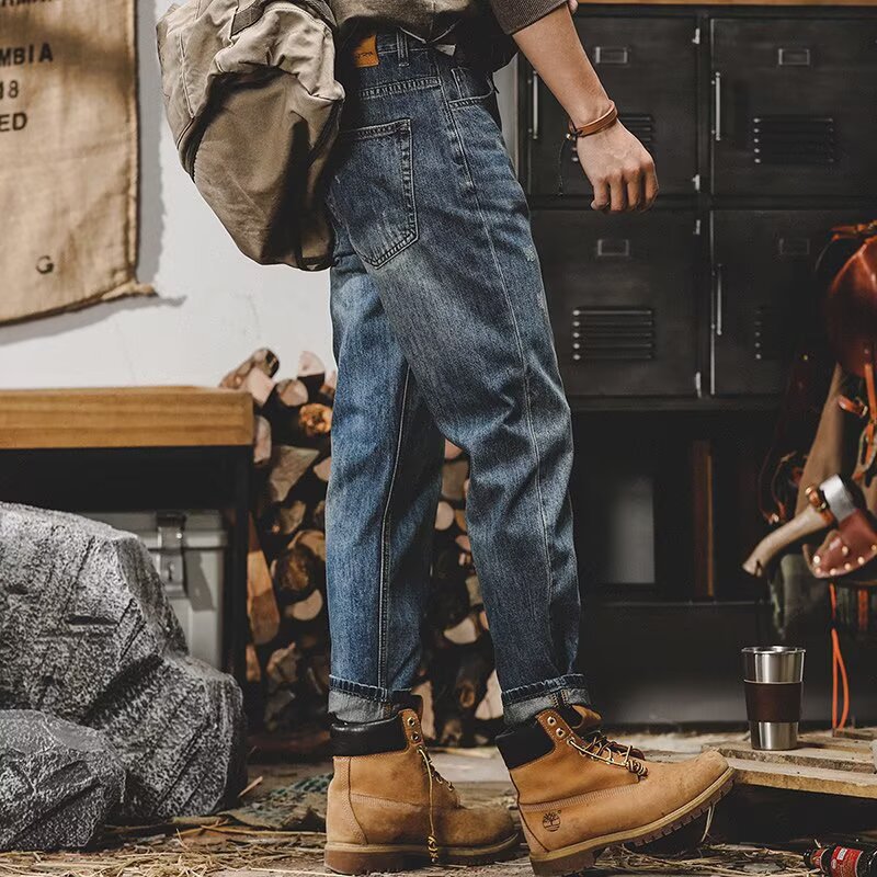 美式復古寬鬆高街水洗休閒百搭直筒牛仔褲