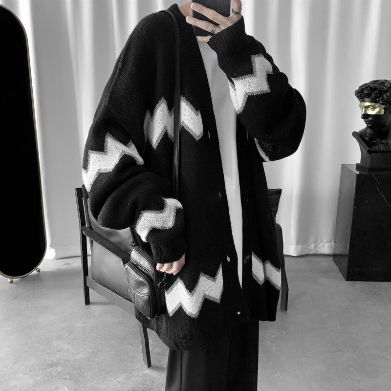 韓版暗黑系毛衣外套寬鬆慵懶長袖針織開衫