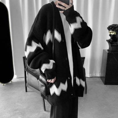 韓版暗黑系毛衣外套寬鬆慵懶長袖針織開衫