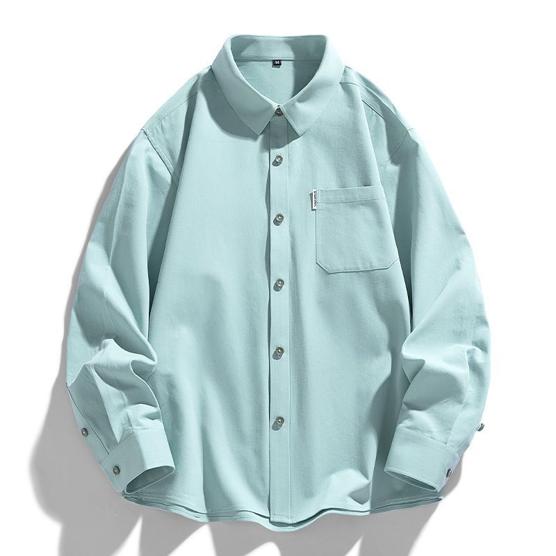 闊版寬鬆水洗挺括薄款工裝口袋款純棉襯衫