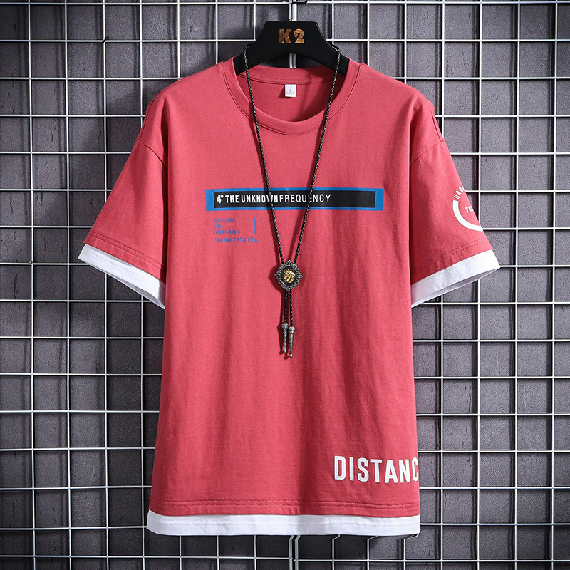 假兩件潮流打底衫韓版寬鬆短袖t恤