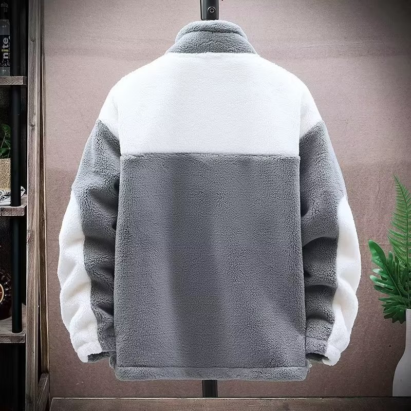 羊羔絨潮牌加厚保暖寬鬆休閒拼色棉服外套