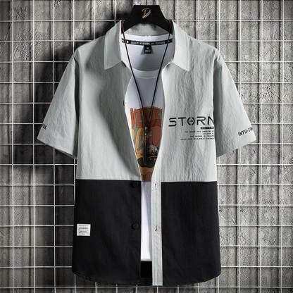 拼色薄款寬鬆潮牌港風日系寬鬆百搭襯衫上衣