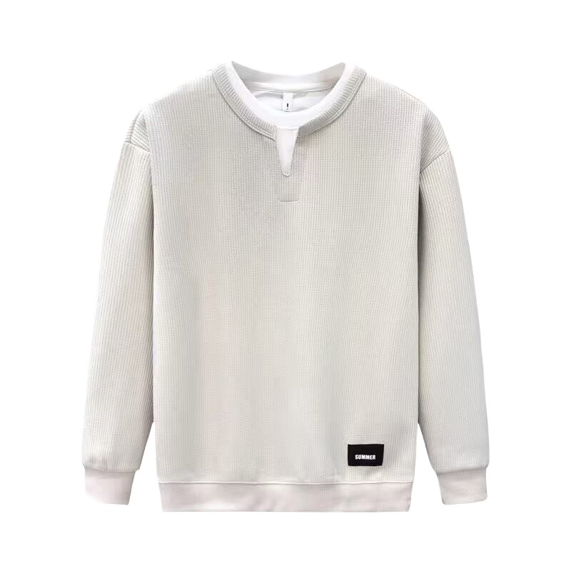 感痞帥V領假兩件潮牌休閒寬鬆長袖T恤