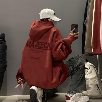 潮牌重磅痞帥情侶寬鬆大碼休閒麂皮絨連帽T