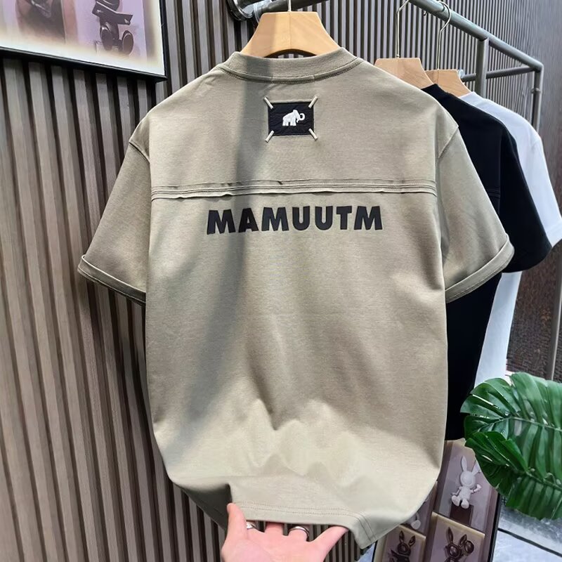 @美式字母刺繡時尚圓領休閒寬鬆百搭短袖