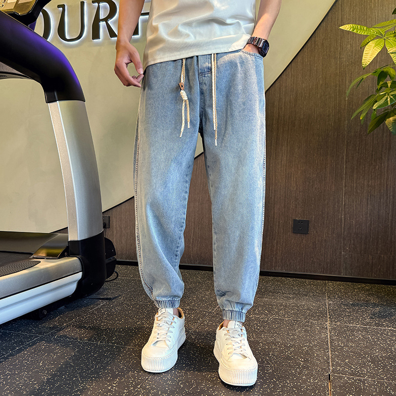 哈倫牛仔束腳九分褲系帶褲裝