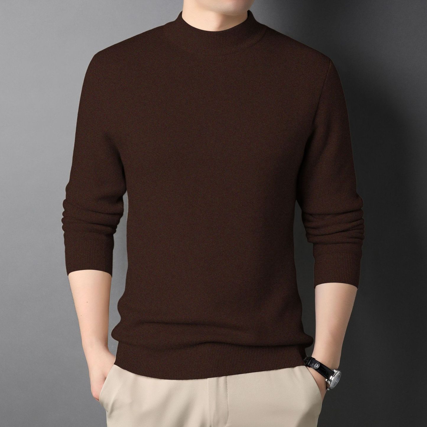 素色半高領修身打底毛衣