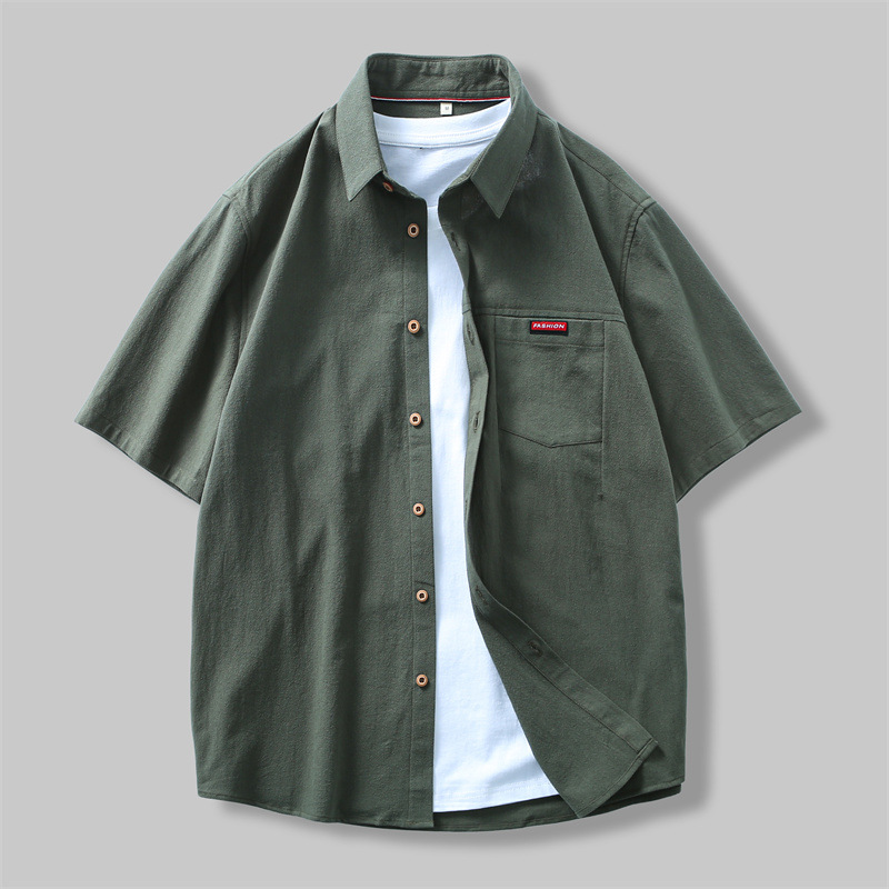 爆款文藝休閒寬鬆襯衫棉麻短袖