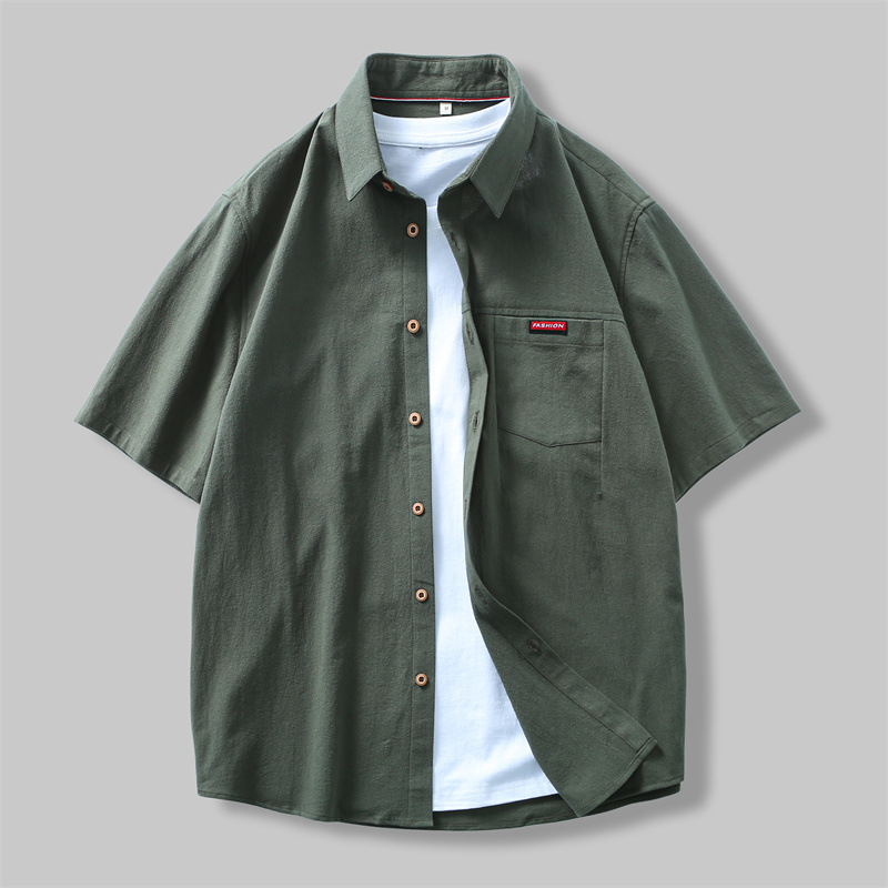 爆款文藝休閒寬鬆襯衫棉麻短袖