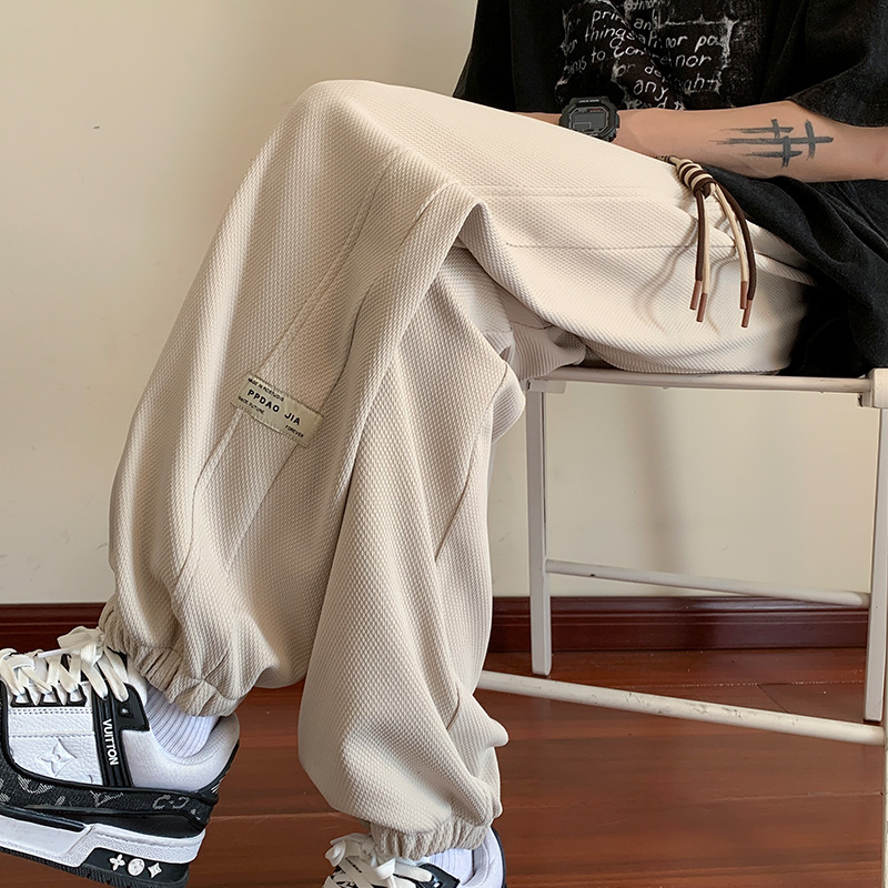 華夫格寬鬆九分束腳衛褲青年休閒運動褲