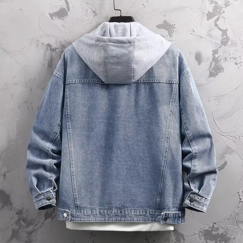 帶帽子夾克連帽休閒工裝牛仔假兩件外套