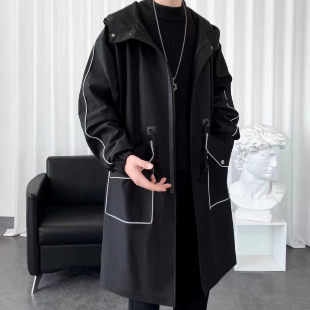 潮牌痞帥高級感中長款潮長袖風衣