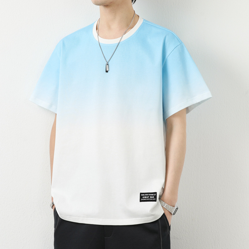 IG簡約百搭寬鬆冰絲半袖漸變T恤