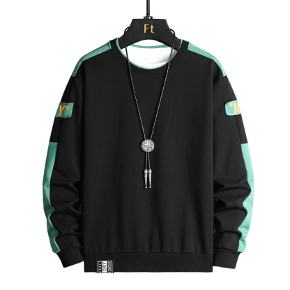 時尚潮流拼色寬鬆圓領長袖T恤休閒衛衣