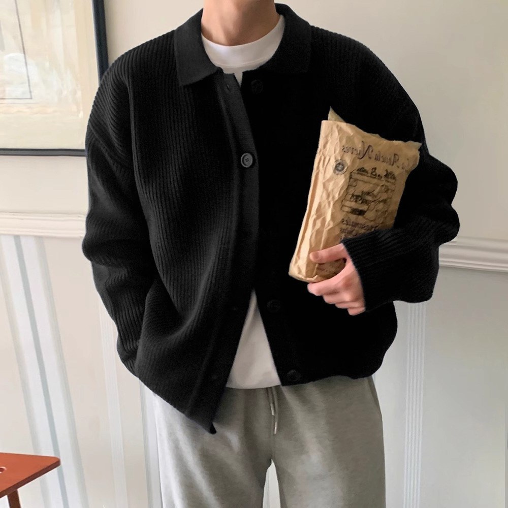 輕熟風素色翻領韓版潮流休閒慵懶風針織開衫