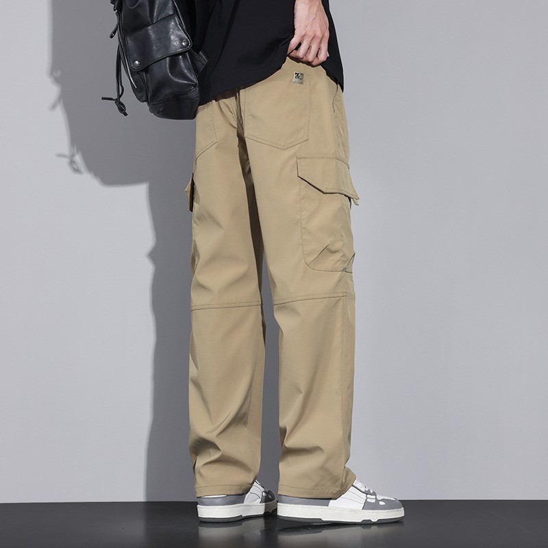 多口袋美式復古休閒寬鬆直筒工裝褲