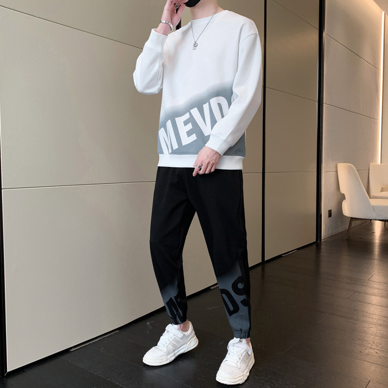 【整套】帥氣長袖t恤+運動休閒褲兩件套裝