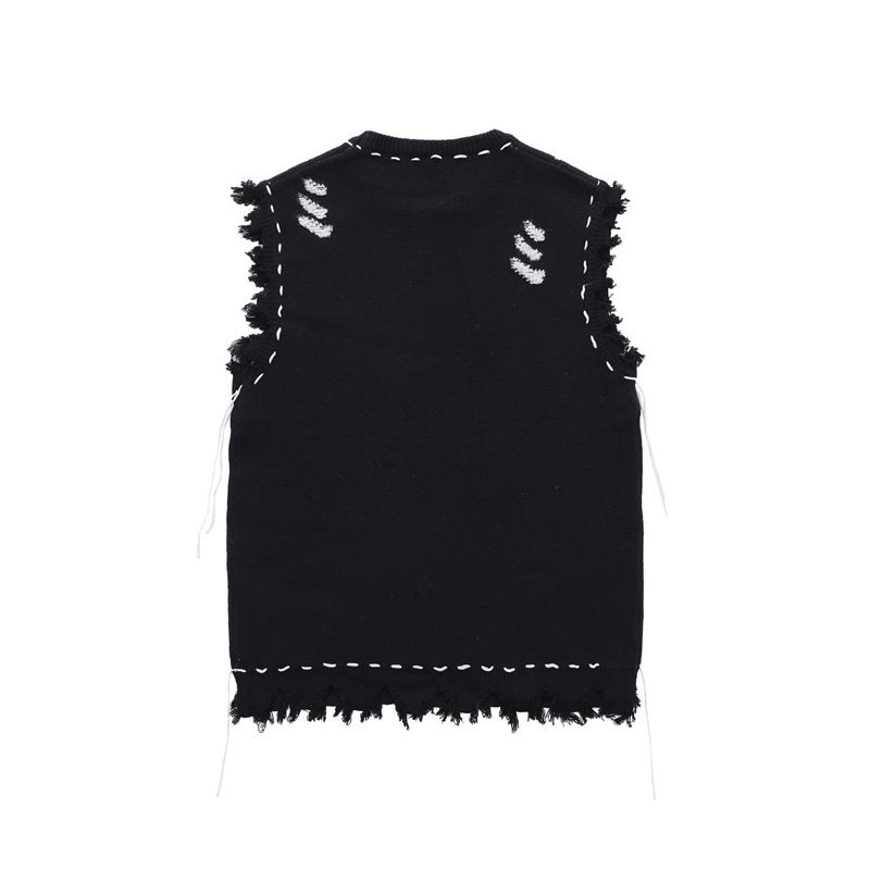 美式vibe高街破壞感毛邊無袖針織衫馬甲毛衣