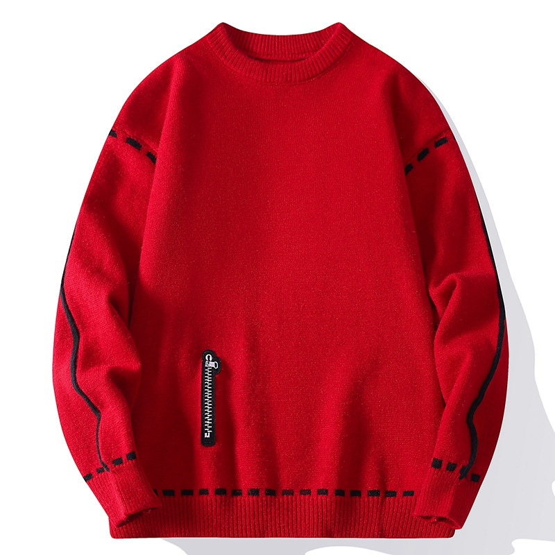 春秋季寬鬆時尚休閑圓領套頭針織衫毛衣