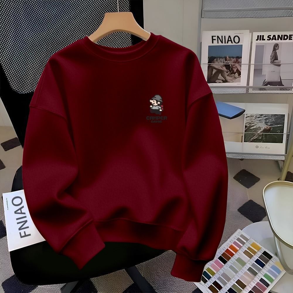 純棉寬鬆百搭素色休閒打底圓領長袖T恤