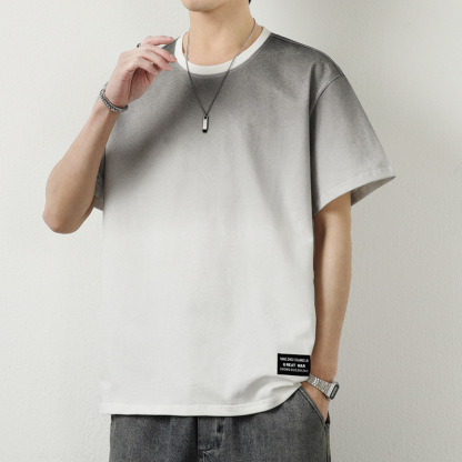 IG簡約百搭寬鬆冰絲半袖漸變T恤