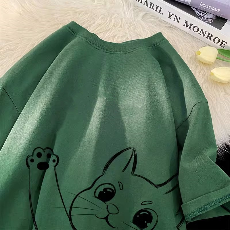 簡約百搭卡通貓咪印花短袖T恤