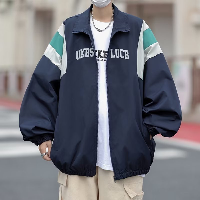 痞帥薄款嘻哈百搭拼接立領夾克外套