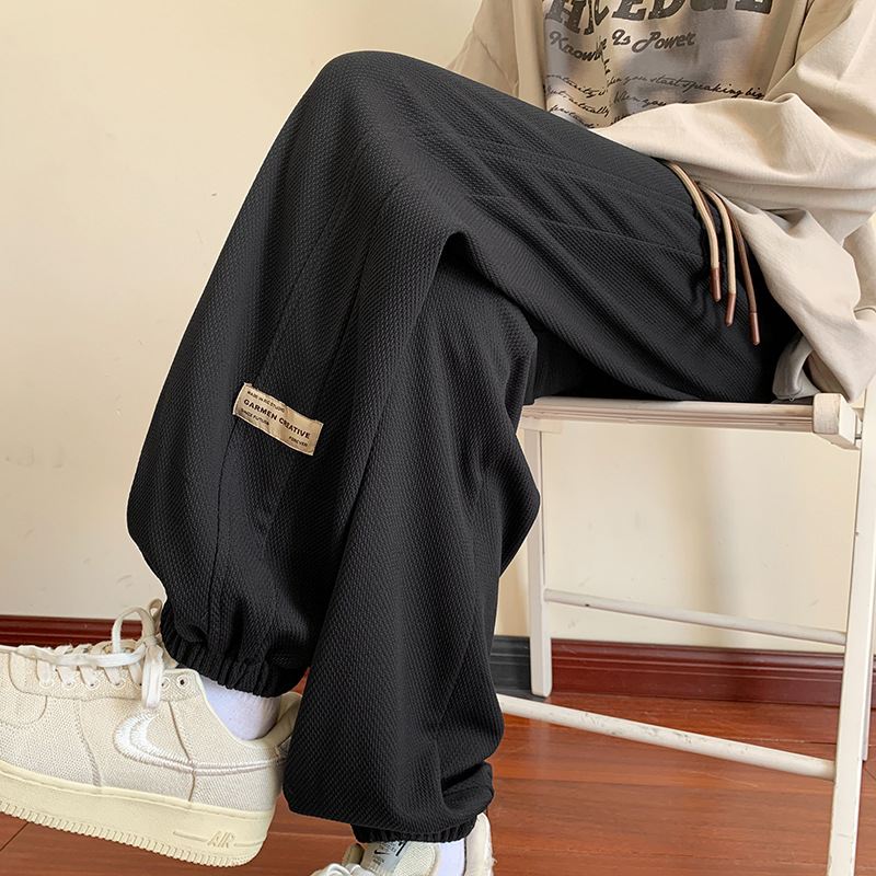 華夫格寬鬆九分束腳衛褲青年休閒運動褲