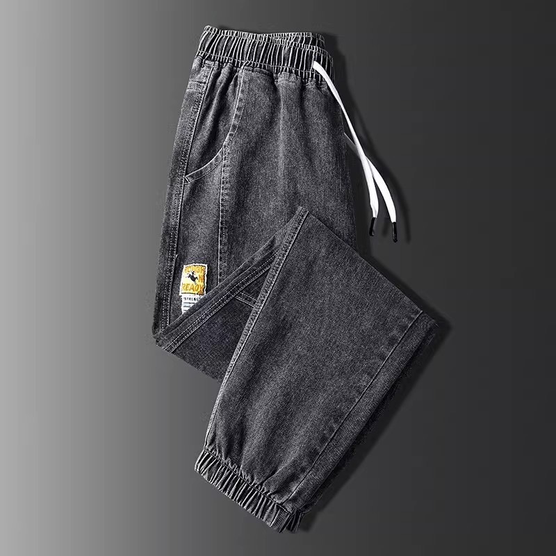 刷毛加厚韓版寬鬆大碼哈倫休閒束腳牛仔褲