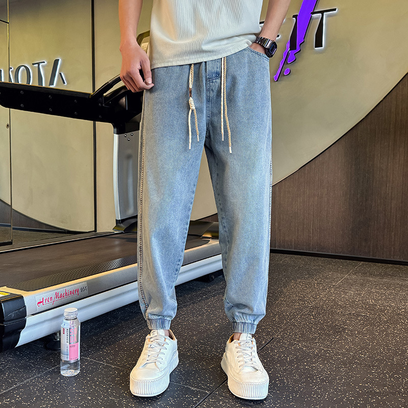 哈倫牛仔束腳九分褲系帶褲裝