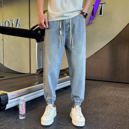 哈倫牛仔束腳九分褲系帶褲裝