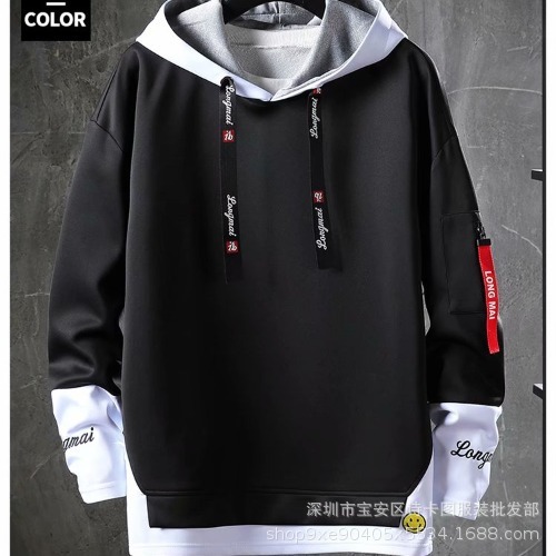 假兩件薄款外套純棉長袖連帽衛衣