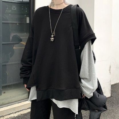 【單件/整賣】韓版寬鬆不規則疊穿內搭長袖兩件套裝-Nuostyle