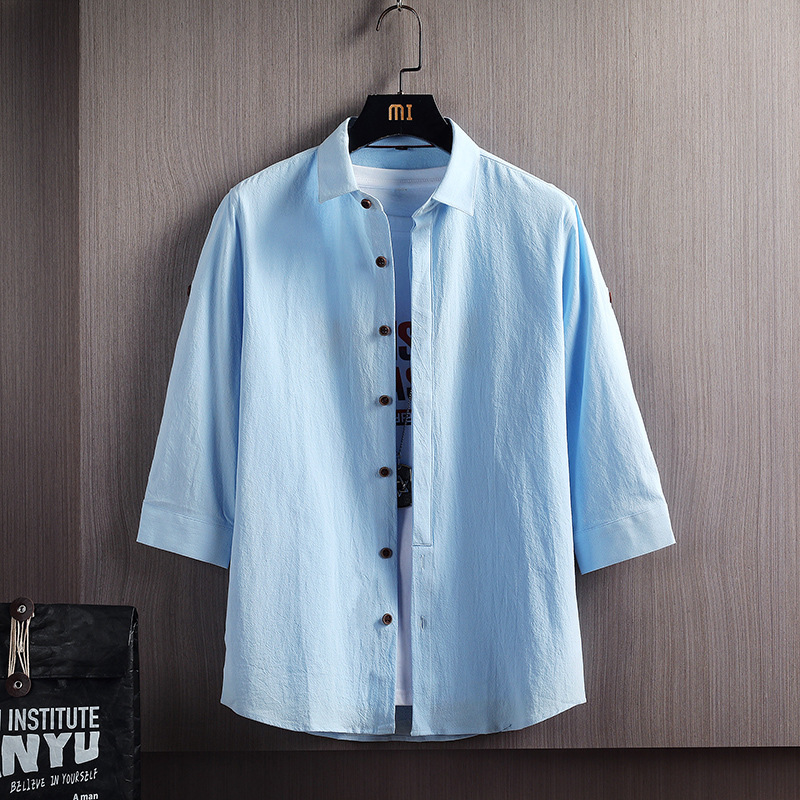 寬鬆休閒Polo領潮流純色七分袖時尚襯衫-NitSoon