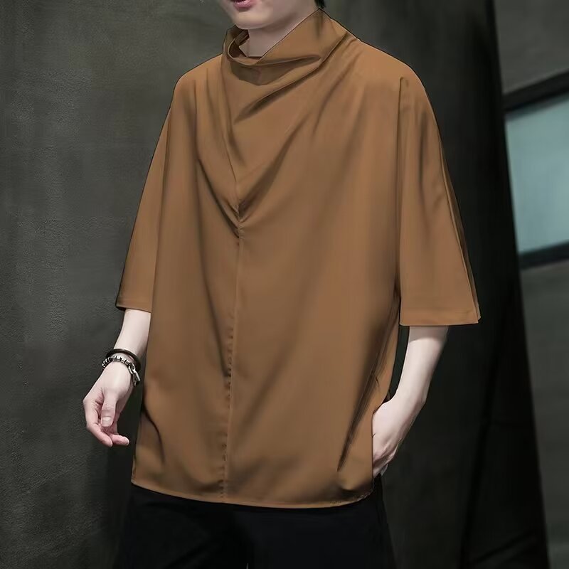 設計感級垂感寬鬆高堆領冰絲短袖