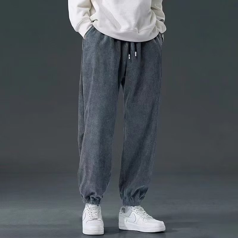 燈芯絨加厚寬鬆束腳休閒九分運動褲