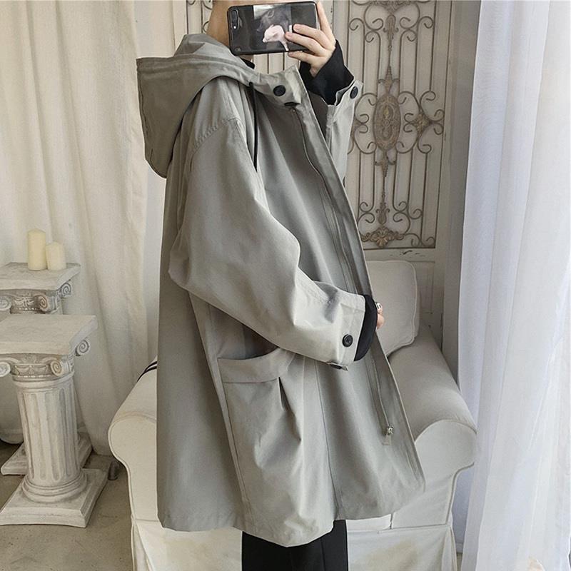 韓版中長款連帽潮流帥氣風衣