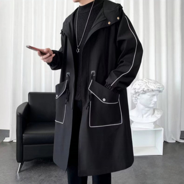 潮牌痞帥高級感中長款潮長袖風衣