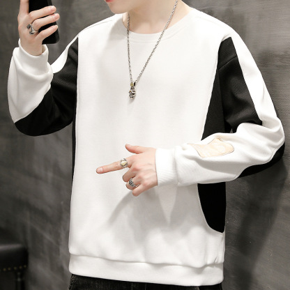 潮流重磅拼接寬鬆大碼圓領打底百搭長袖T恤