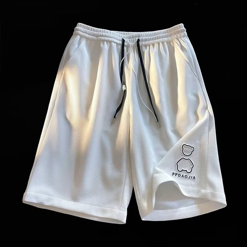 港風寬鬆大碼小熊鋼印時尚潮流直筒五分褲