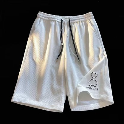 港風寬鬆大碼小熊鋼印時尚潮流直筒五分褲