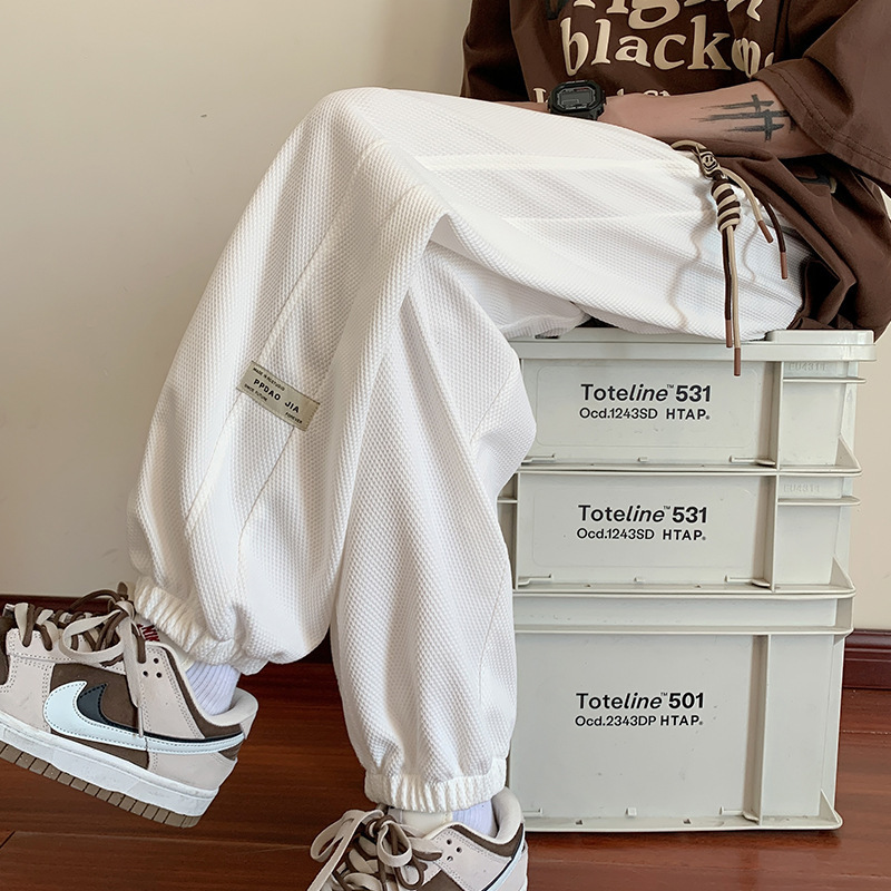 華夫格寬鬆九分束腳衛褲青年休閒運動褲