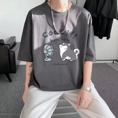 可愛風印花潮流寬鬆重磅純棉大碼短袖T恤