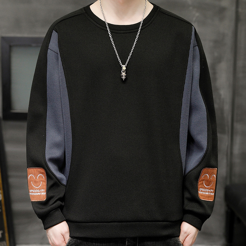 潮流重磅拼接寬鬆大碼圓領打底百搭長袖T恤