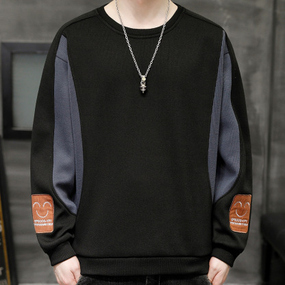 潮流重磅拼接寬鬆大碼圓領打底百搭長袖T恤