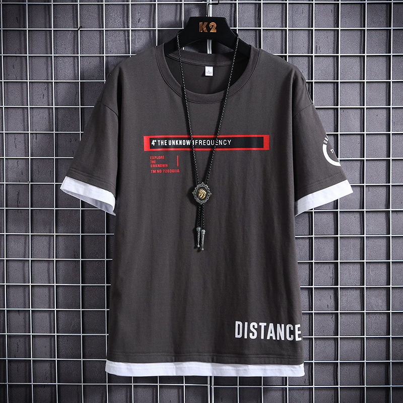 假兩件潮流打底衫韓版寬鬆短袖t恤