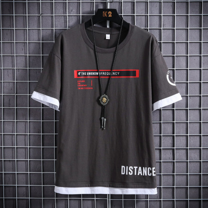 假兩件潮流打底衫韓版寬鬆短袖t恤