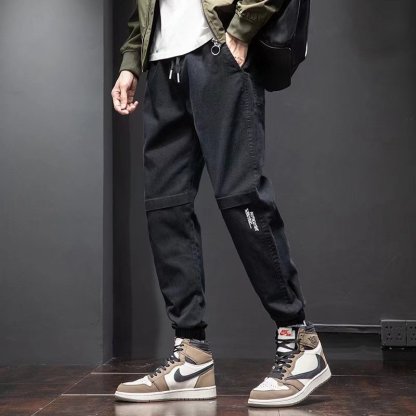 時尚潮流鬆緊腰休閒刷毛運動九分束腳工裝褲